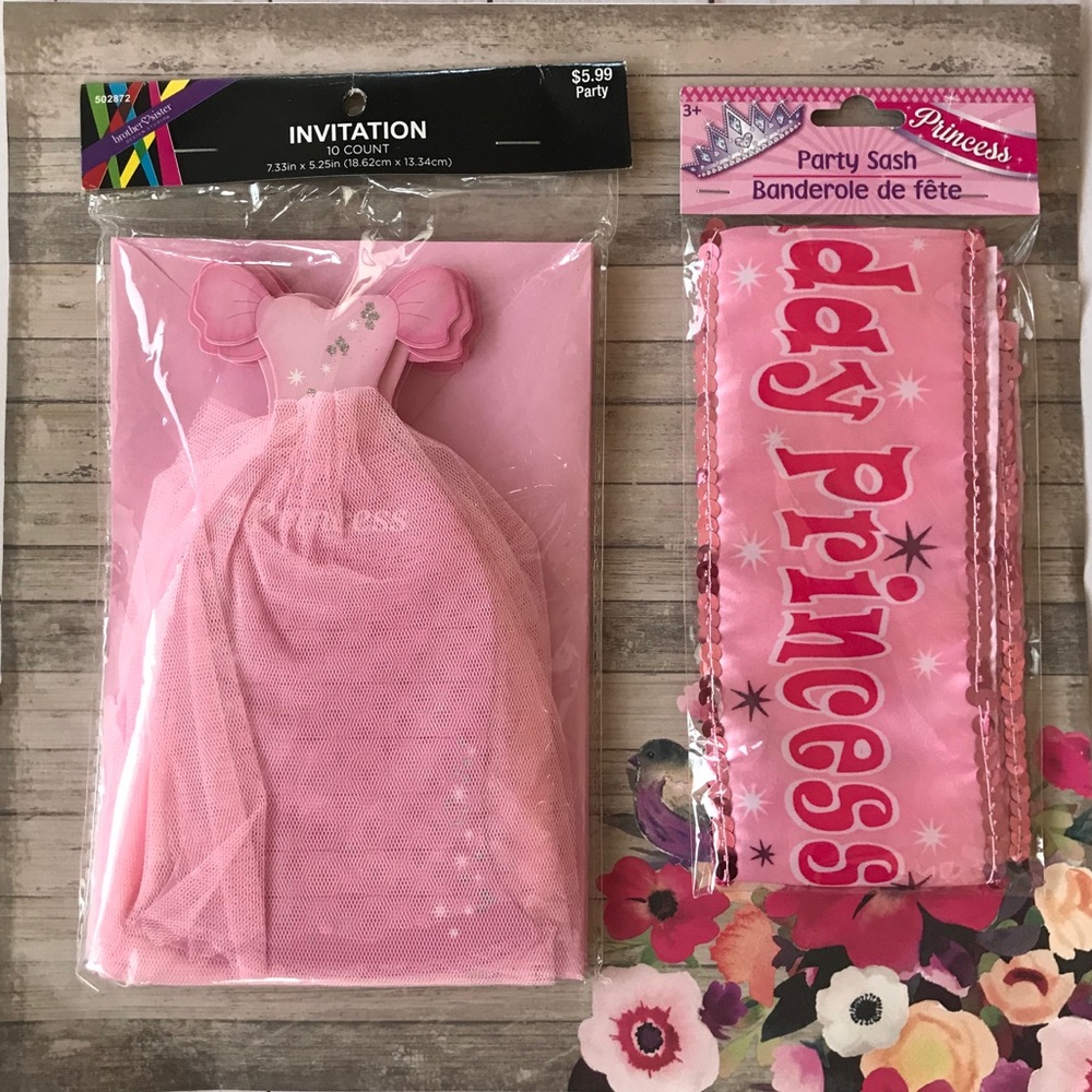 Pink Princess Dress Party Invitations & Party Sash